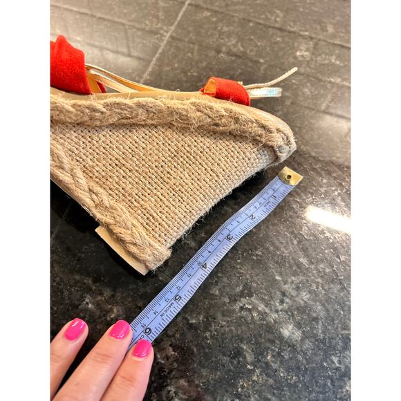 Colin Stuart Suede Espadrille Heel Wedges Sandals Bohemian Tomato Beige SZ 7.5B - Picture 10 of 10